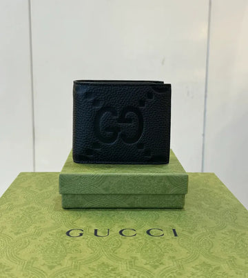 Gucci Jumbo GG logo Black Leather Bifold Wallet