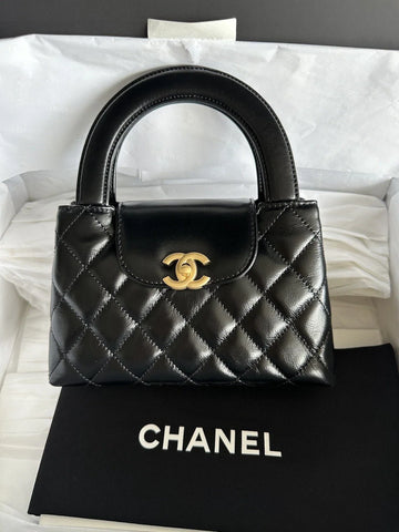 Chanel Black 24P NANO SHOPPING BAG - NEW Authentic CC Mini Kelly Handbag-