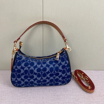 COACH CAF82 Teri Shoulder Crossbody Bag Signature Denim Blue Shoulder Strap NEW